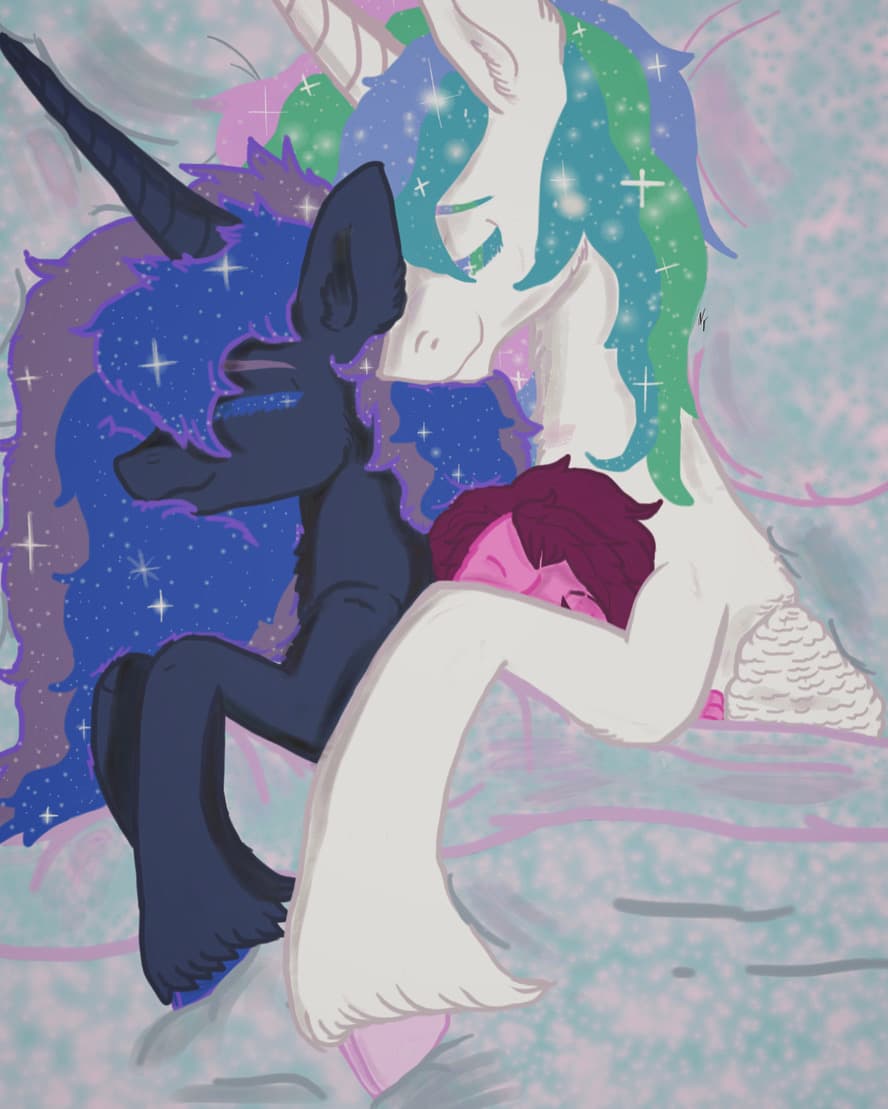Celestia, Luna, and Lux — Fan Art, Digital, Original Characters, Cartoon Characters