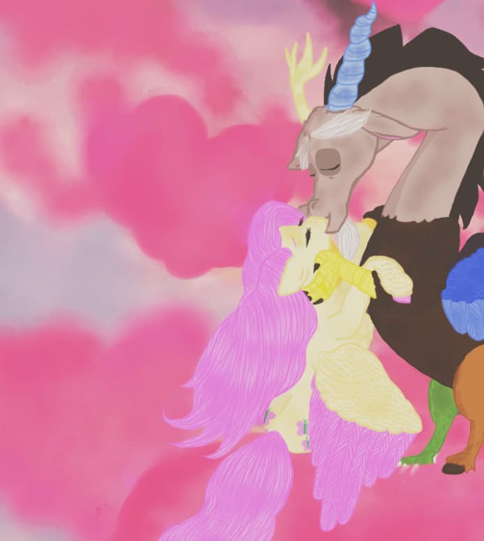 Fluttershy and Discord — Pink Skies — Fan Art, Digital, Cartoon Characters